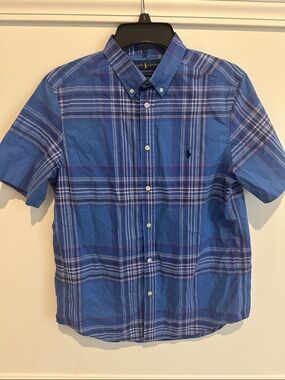 Polo by Ralph Lauren Blue Plaid Short-Sleeve Button-Down Shirt with Navy Pony